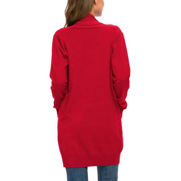 True Red Soft Open Cardigan with Pockets & Fitted Sleeves, Size Large - Picture 2 of 10